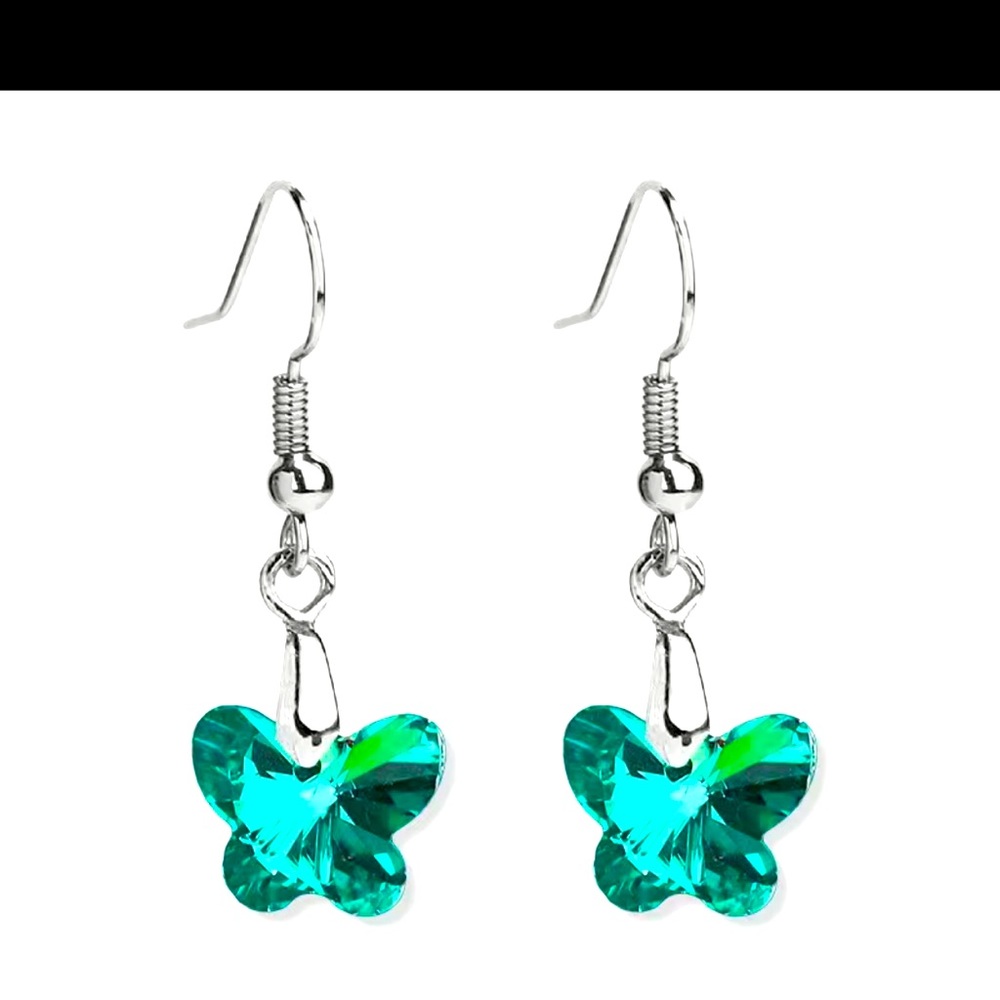Turquoise butterfly crystal 925 sterling silver earrings